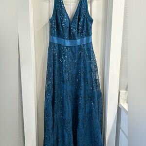 Elegant Teal Blue Sequin Evening Gown